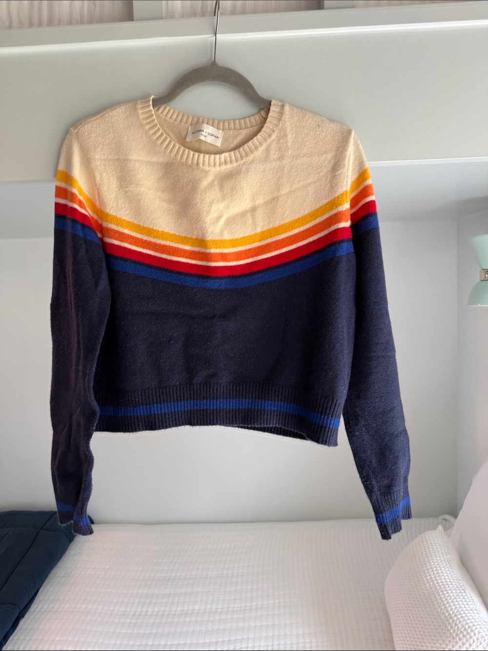 Striped Crewneck Sweater in Navy and Cream by Rails